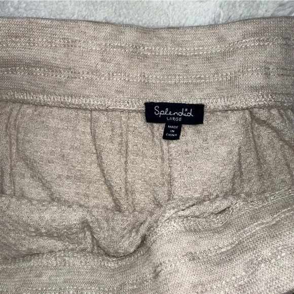 Splendid Waffle Knit Cream Jogger Pants L Drawstring Pockets Neutral Loungewear - Picture 3 of 10